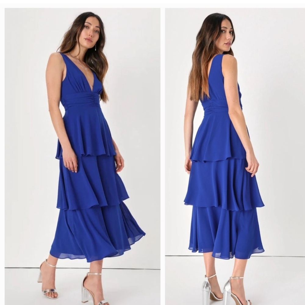 Lulus celebration times ruffled blue dress